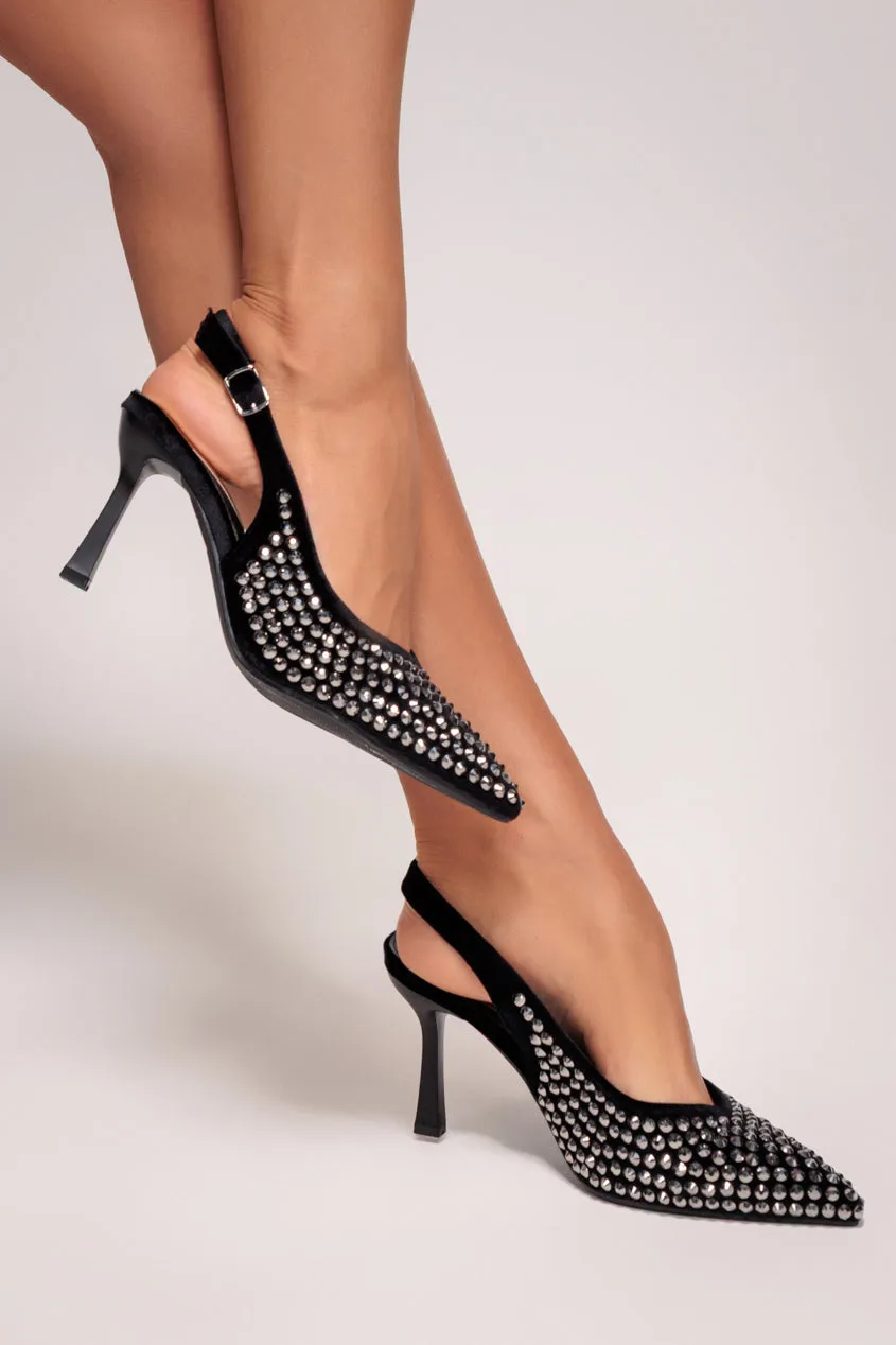 Rhinestone Slingback Heeled Court Shoes - Black by Goddiva sold by Goddiva product image thumbnail 3