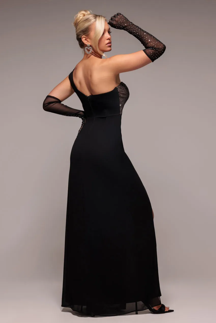 One Shoulder Diamante Chiffon Evening Maxi Dress - Black by Goddiva sold by Goddiva product image thumbnail 2