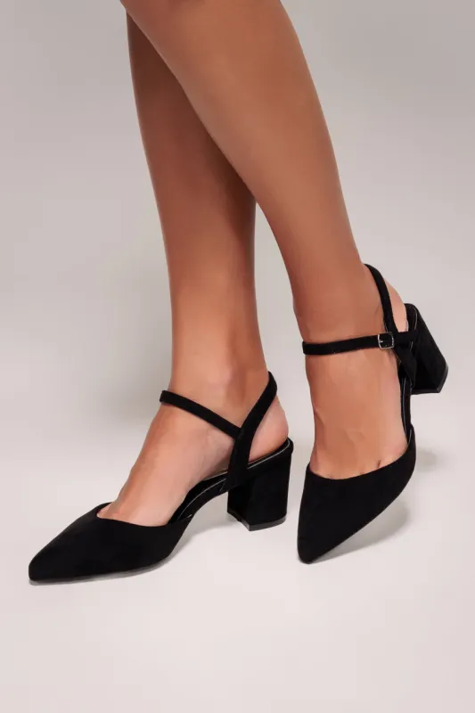 Pointed Slingback Block Heels - Black by Goddiva sold by Goddiva