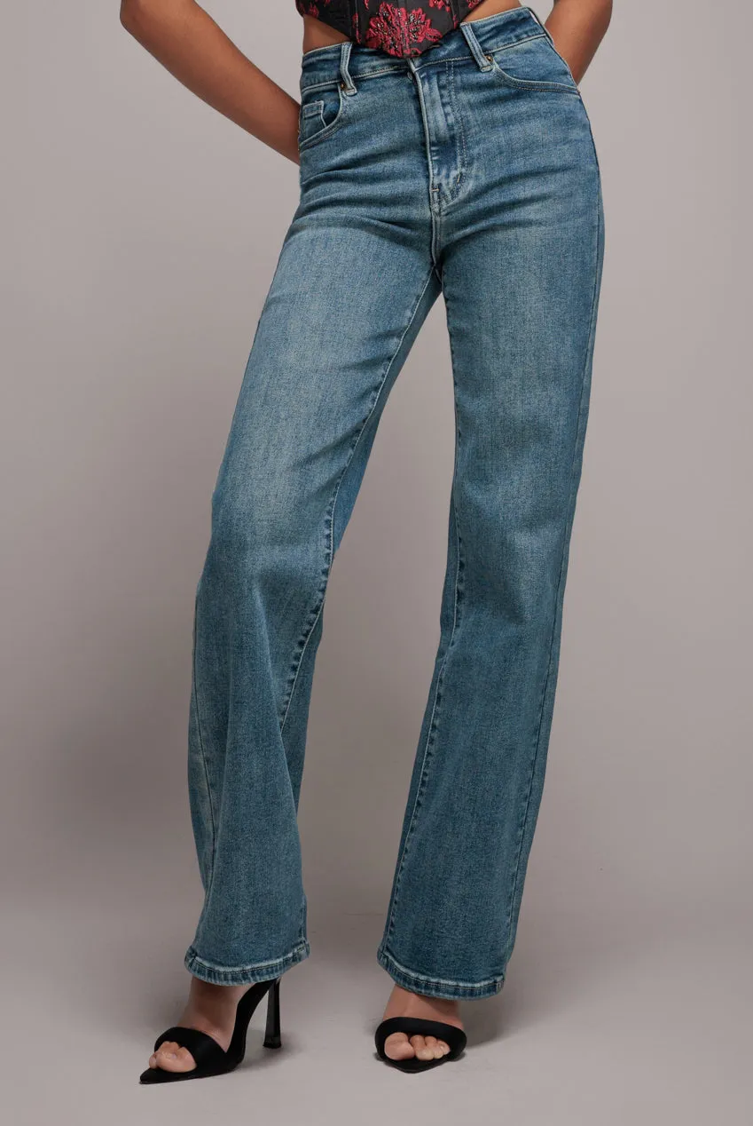 Mid Wash Straight Leg Denim Jeans - Blue by Goddiva denim sold by Goddiva product image thumbnail 3
