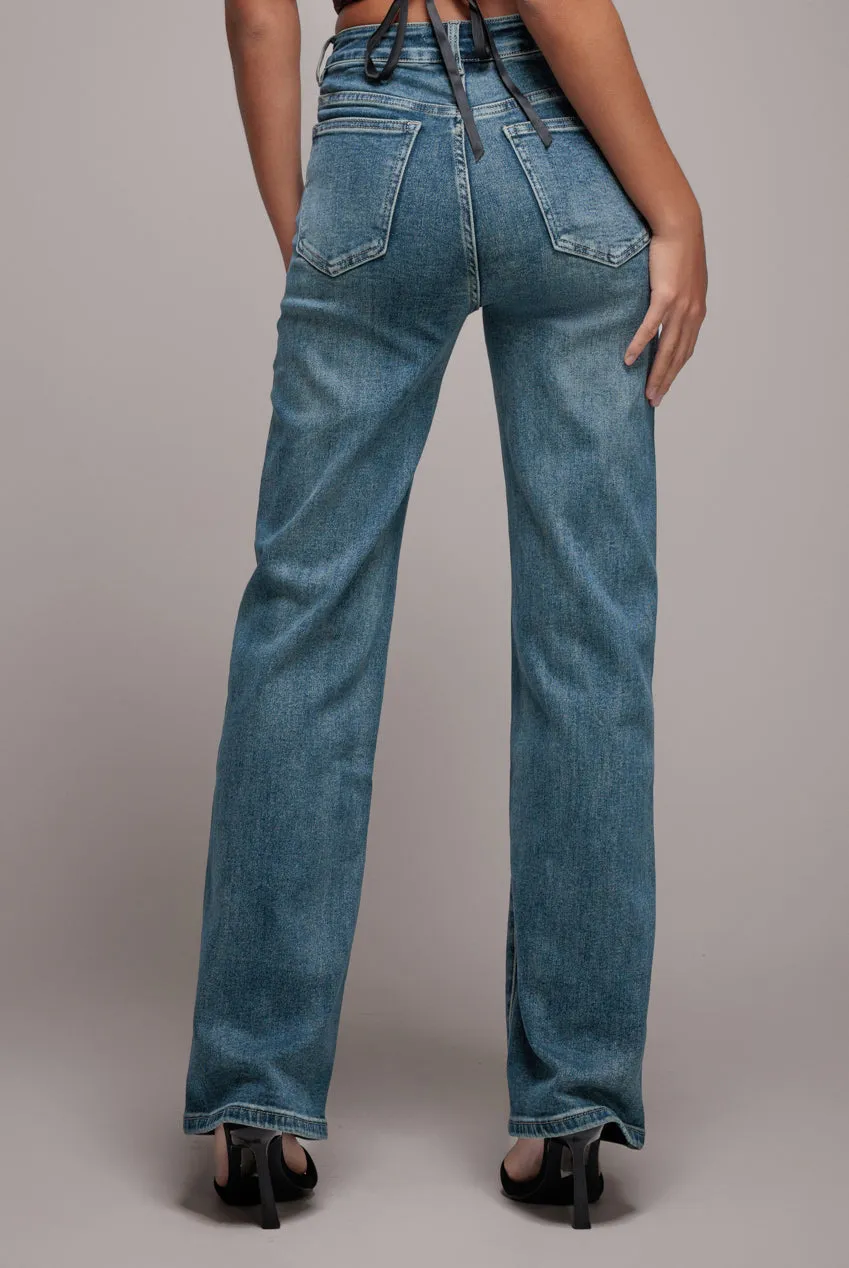 Mid Wash Straight Leg Denim Jeans - Blue by Goddiva denim sold by Goddiva product image thumbnail 4