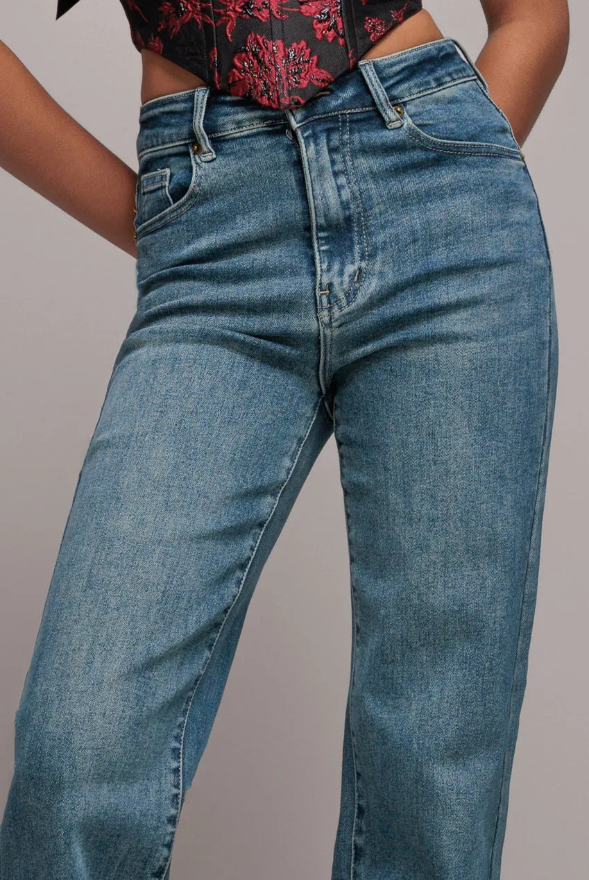 Mid Wash Straight Leg Denim Jeans - Blue by Goddiva denim sold by Goddiva product image thumbnail 5
