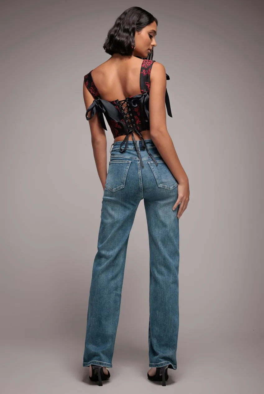 Mid Wash Straight Leg Denim Jeans - Blue by Goddiva denim sold by Goddiva product image thumbnail 2