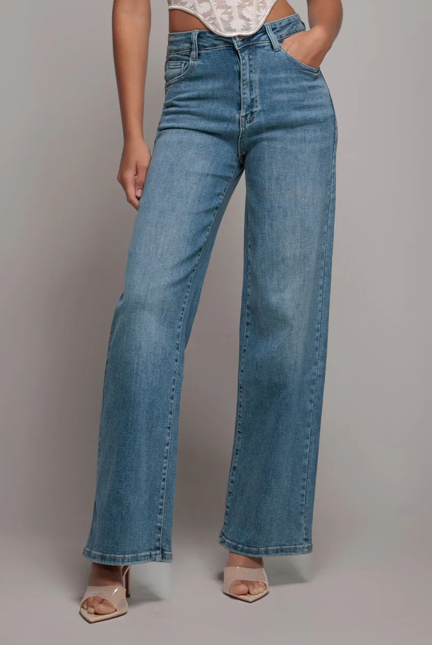 Straight Leg Stretch Denim Jeans - Blue by Goddiva denim sold by Goddiva product image thumbnail 3