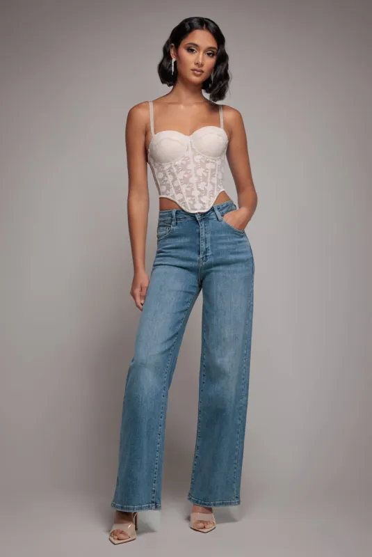 Straight Leg Stretch Denim Jeans - Blue by Goddiva denim sold by Goddiva