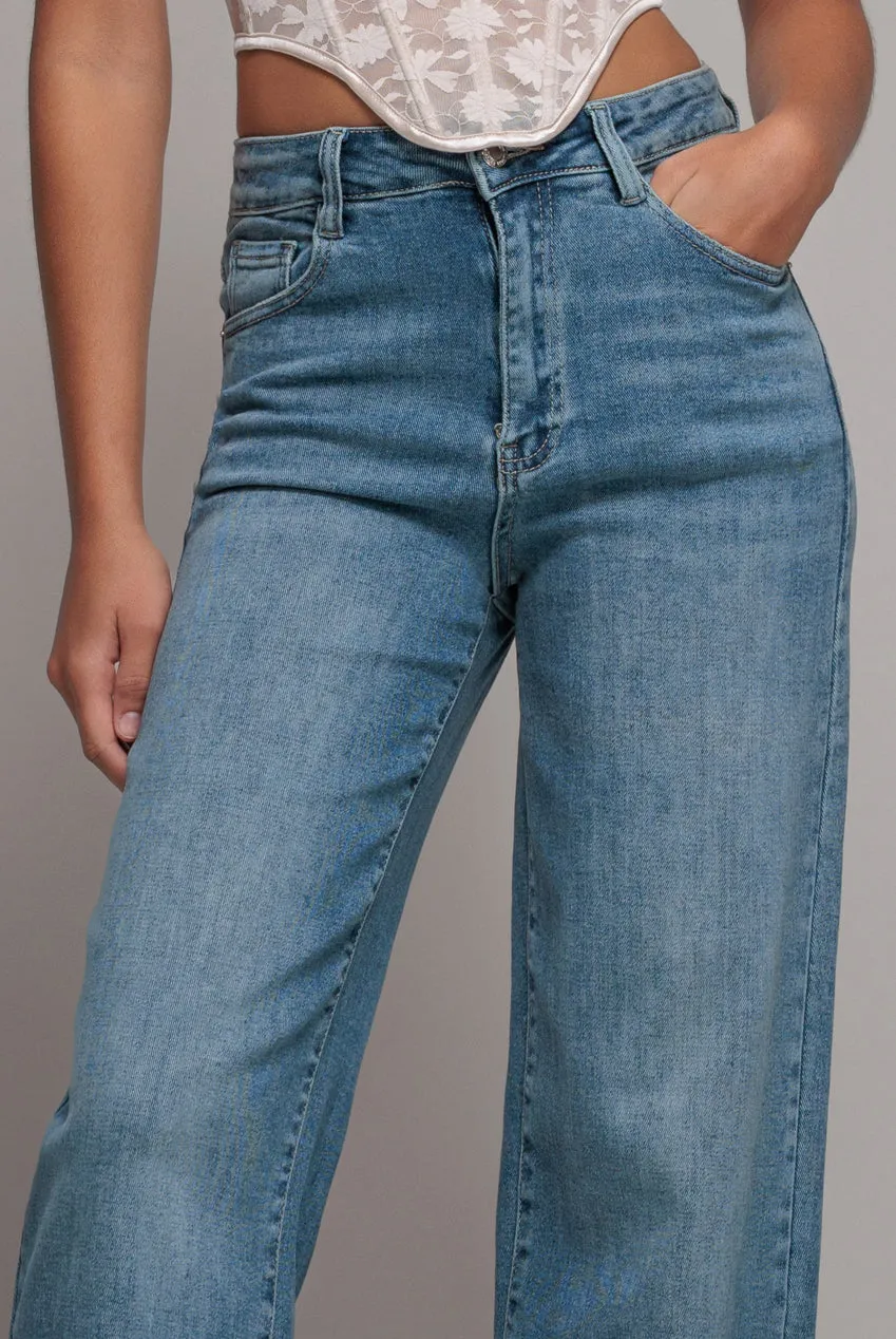 Straight Leg Stretch Denim Jeans - Blue by Goddiva denim sold by Goddiva product image thumbnail 5