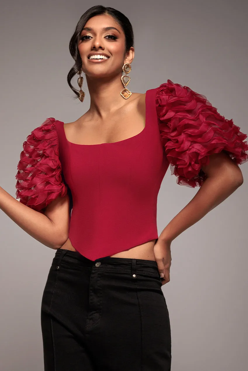 3D Textured Sleeve Scuba Corset Top - Burgundy by Goddiva sold by Goddiva