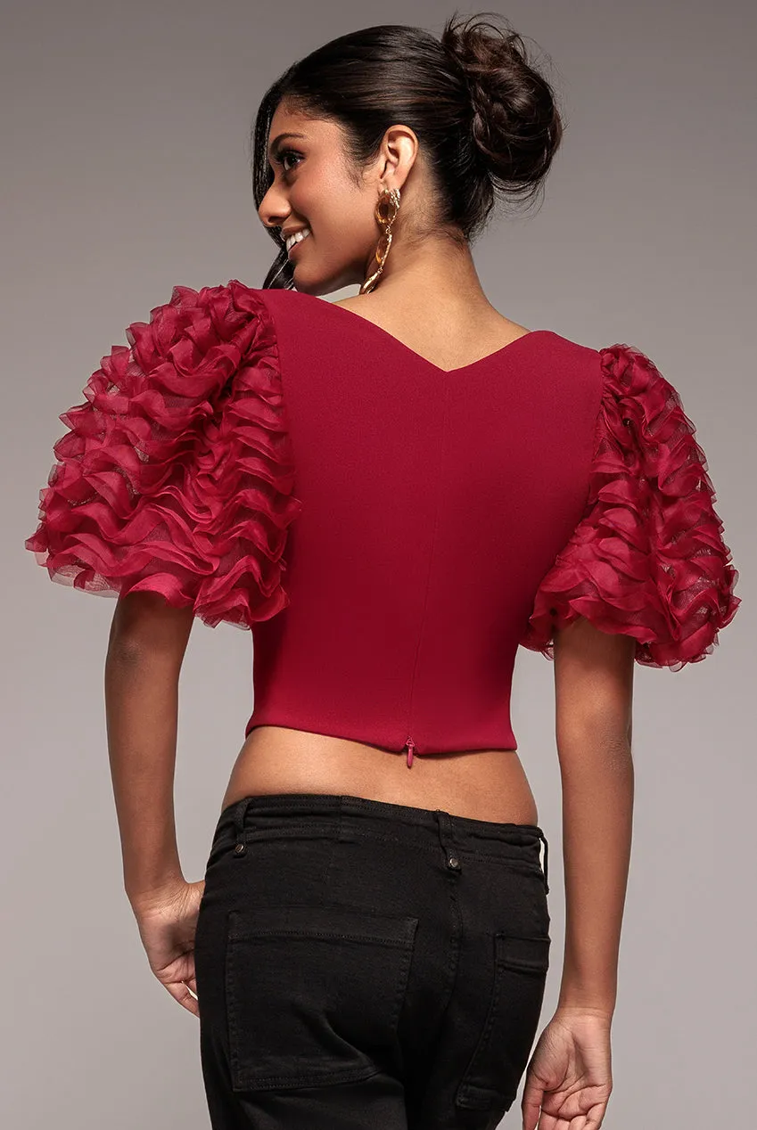 3D Textured Sleeve Scuba Corset Top - Burgundy by Goddiva sold by Goddiva product image thumbnail 2