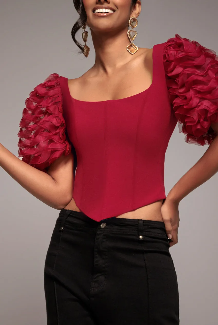 3D Textured Sleeve Scuba Corset Top - Burgundy by Goddiva sold by Goddiva product image thumbnail 3