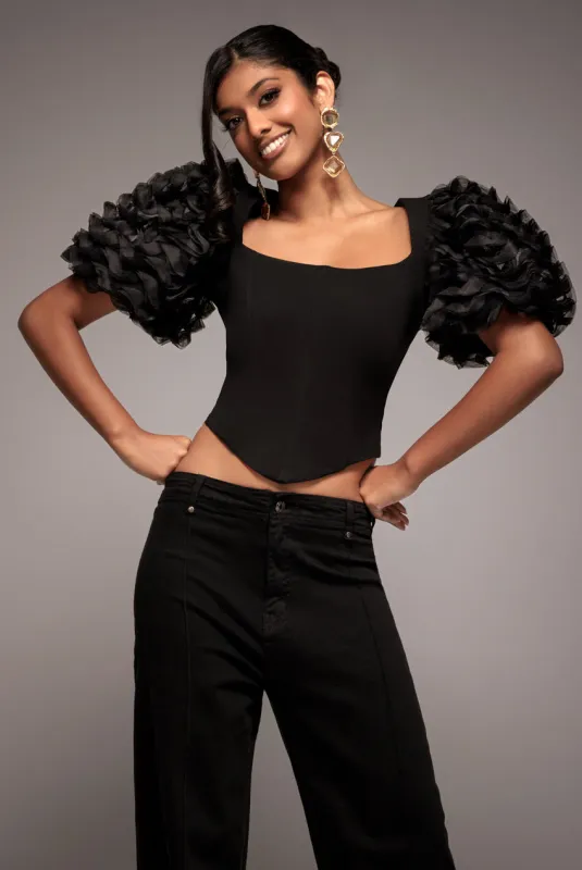 3D Textured Sleeve Scuba Corset Top - Black by Goddiva sold by Goddiva