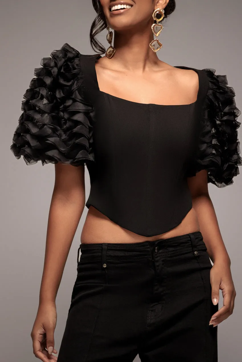 3D Textured Sleeve Scuba Corset Top - Black by Goddiva sold by Goddiva product image thumbnail 3