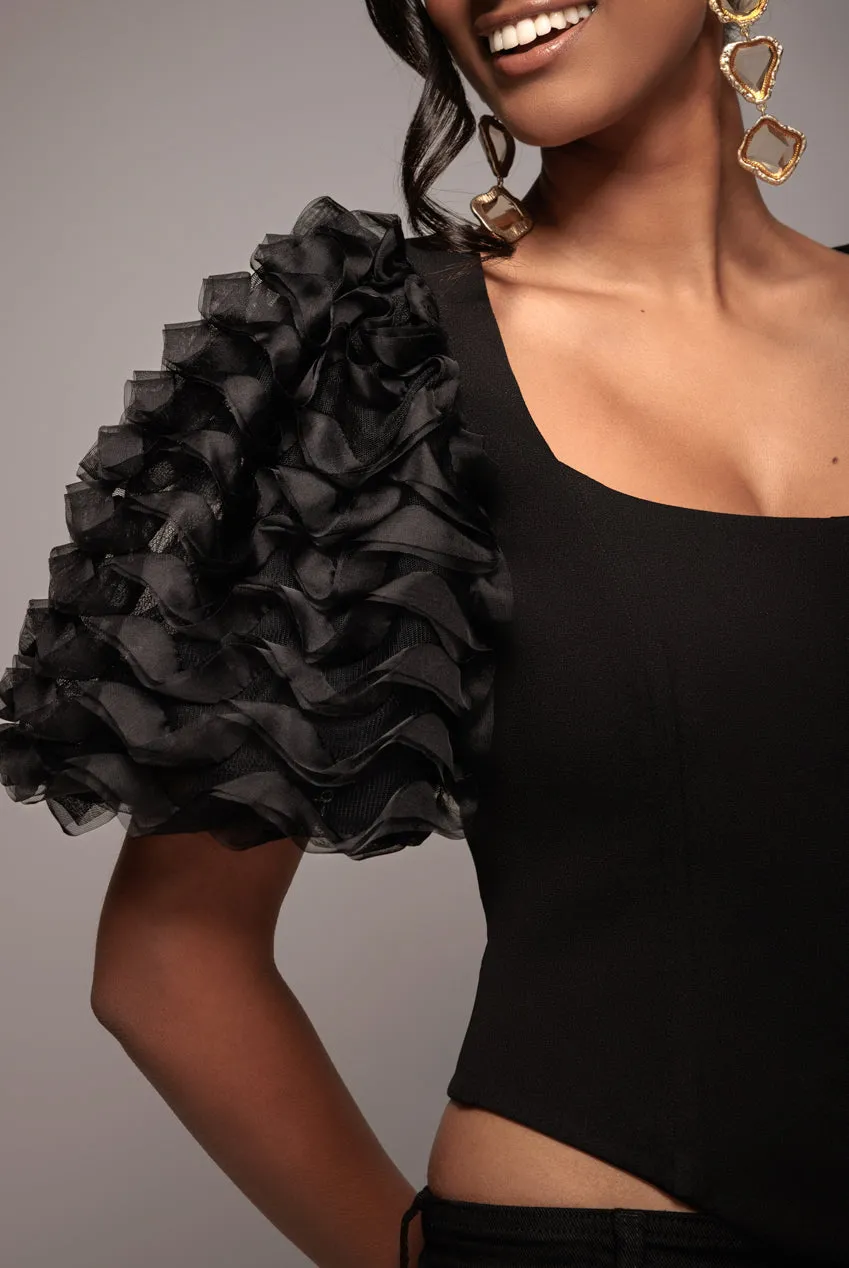 3D Textured Sleeve Scuba Corset Top - Black by Goddiva sold by Goddiva product image thumbnail 4
