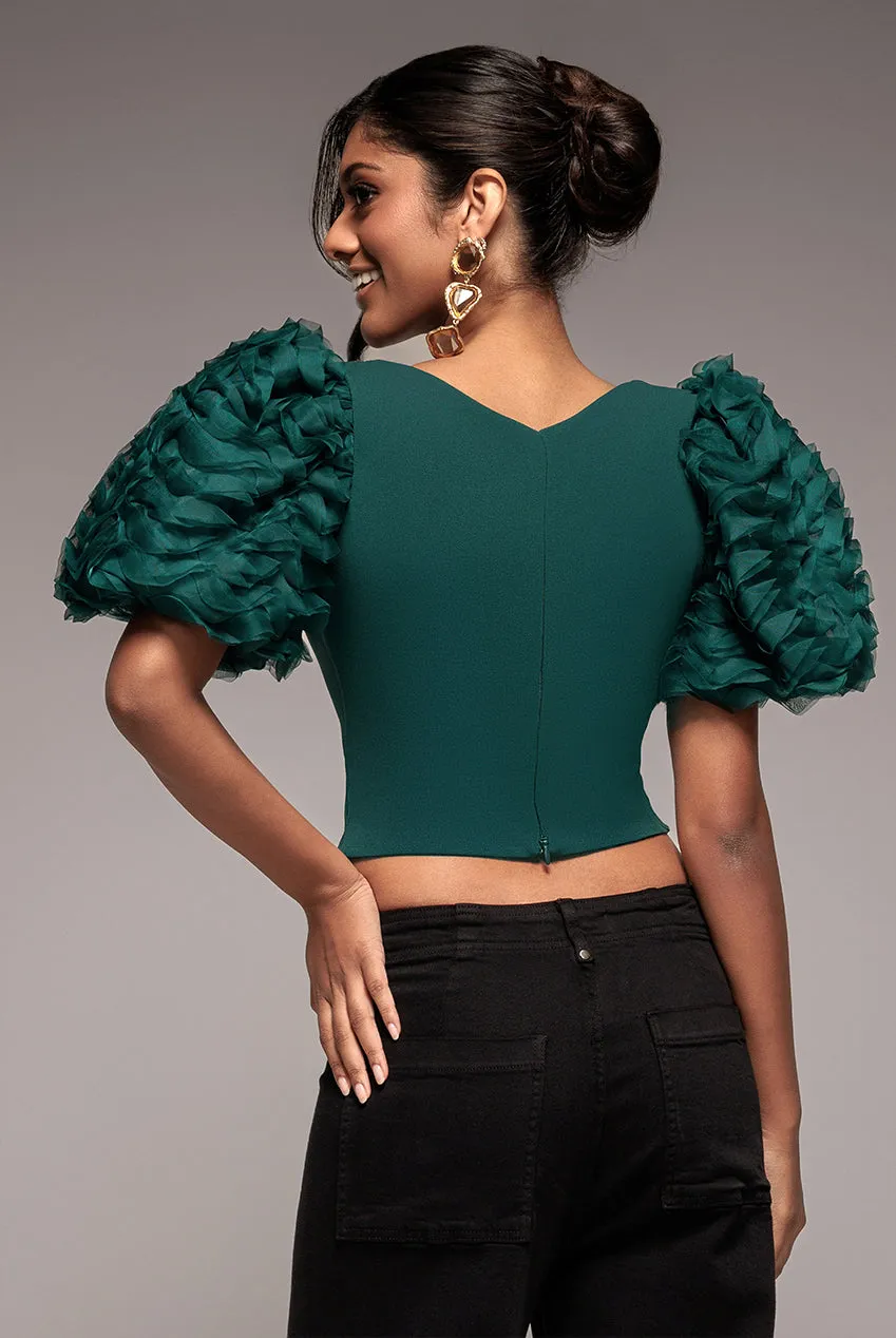 3D Textured Sleeve Scuba Corset Top - Emerald Green by Goddiva sold by Goddiva product image thumbnail 2
