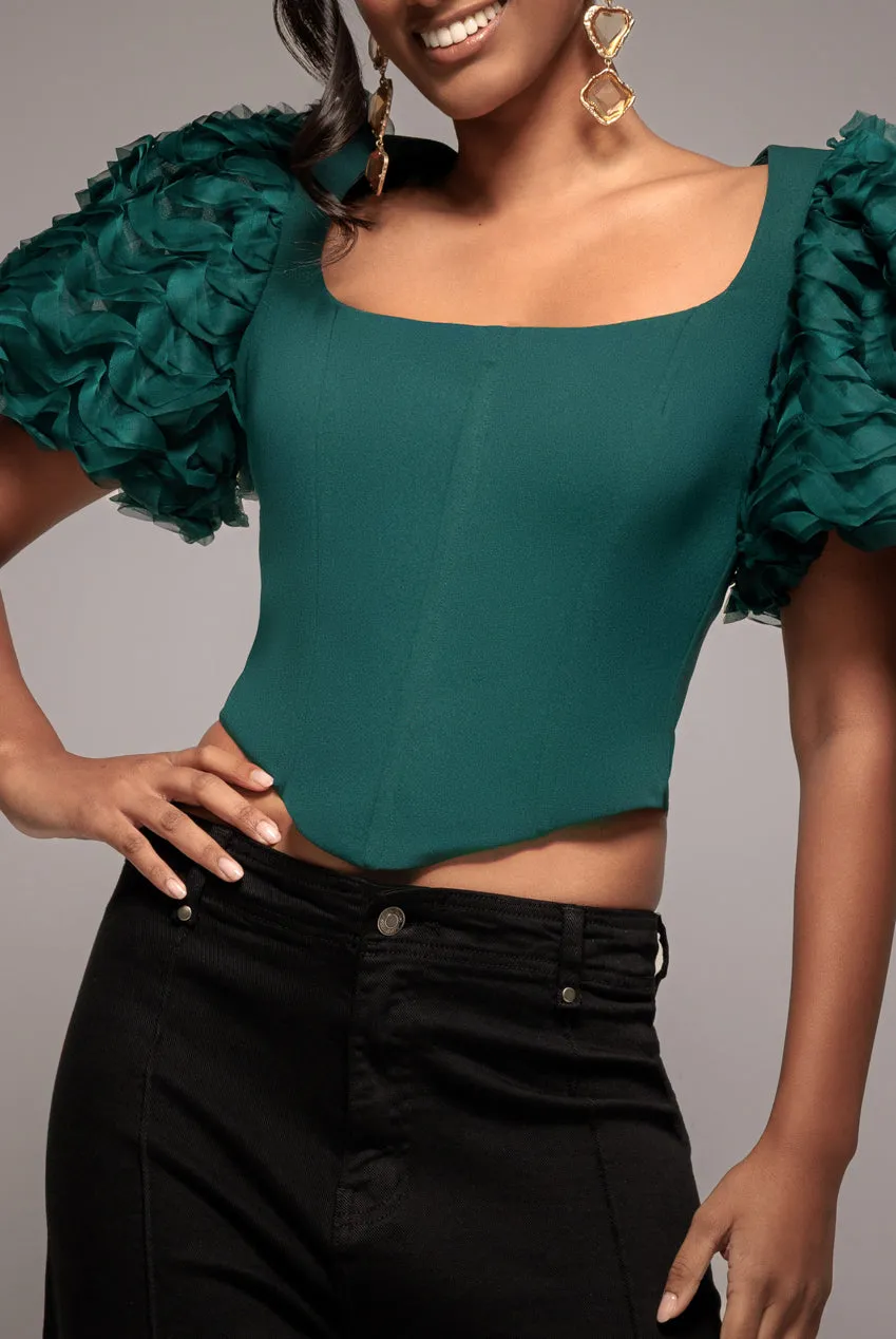 3D Textured Sleeve Scuba Corset Top - Emerald Green by Goddiva sold by Goddiva product image thumbnail 3