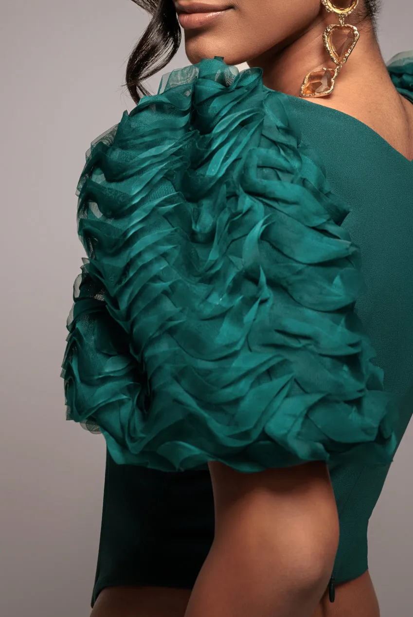 3D Textured Sleeve Scuba Corset Top - Emerald Green by Goddiva sold by Goddiva product image thumbnail 4