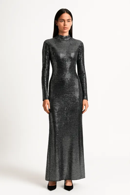 Metallic Sequin Full-Length Silhouette Fit Maxi Dress by Avinci sold by Goddiva