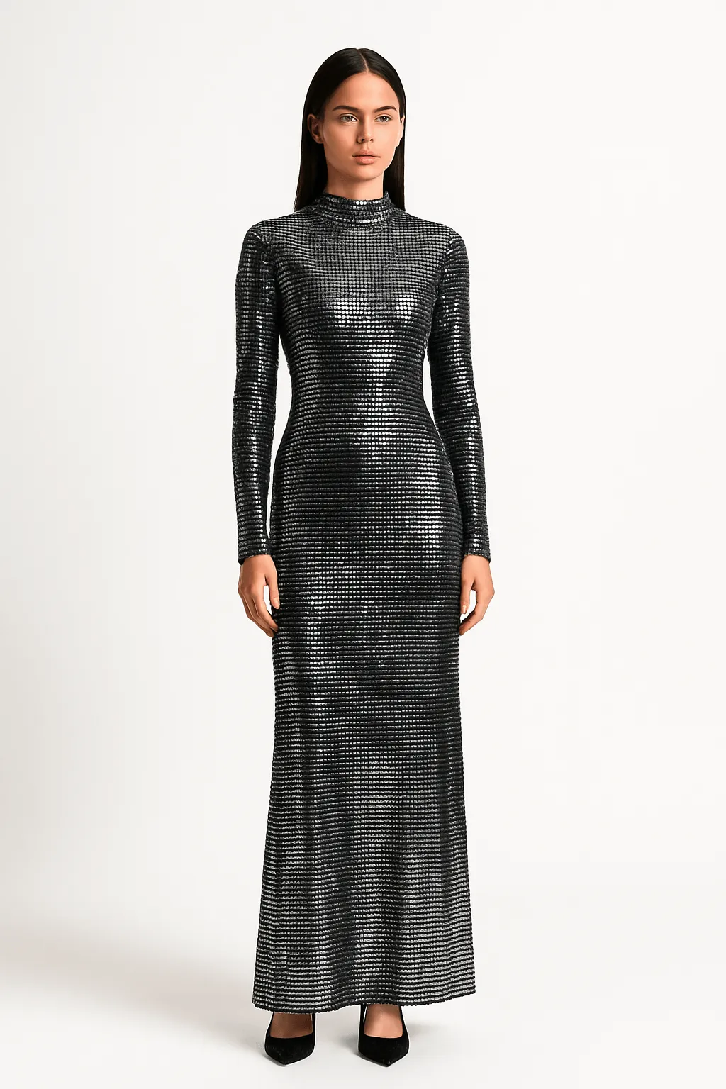 Metallic Sequin Full-Length Silhouette Fit Maxi Dress by Avinci sold by Goddiva