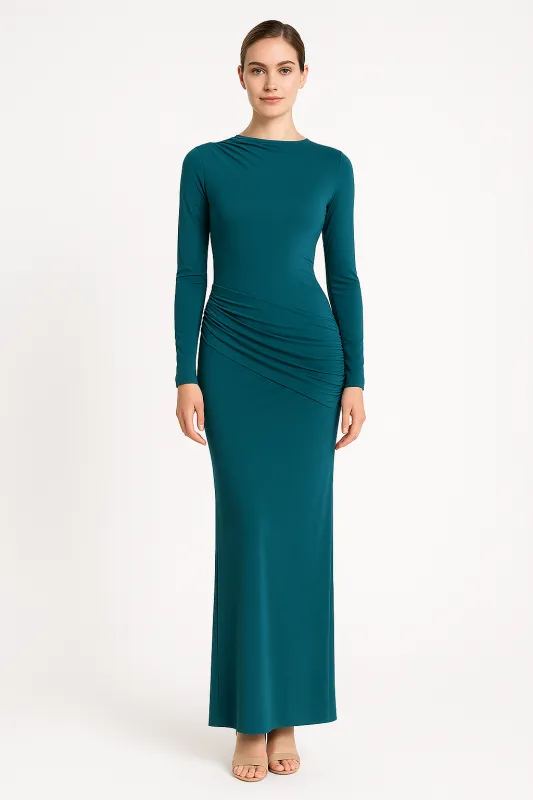Side Ruching Bodycon Full-Sleeve Jersey Evening Gown by Avinci made by Goddiva