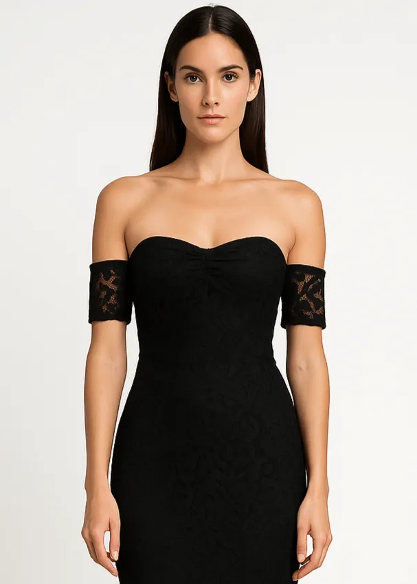 Fishtail Style Hem Off Shoulder Slim Fit Lace Midi Dress by Avinci sold by Goddiva product image thumbnail 2