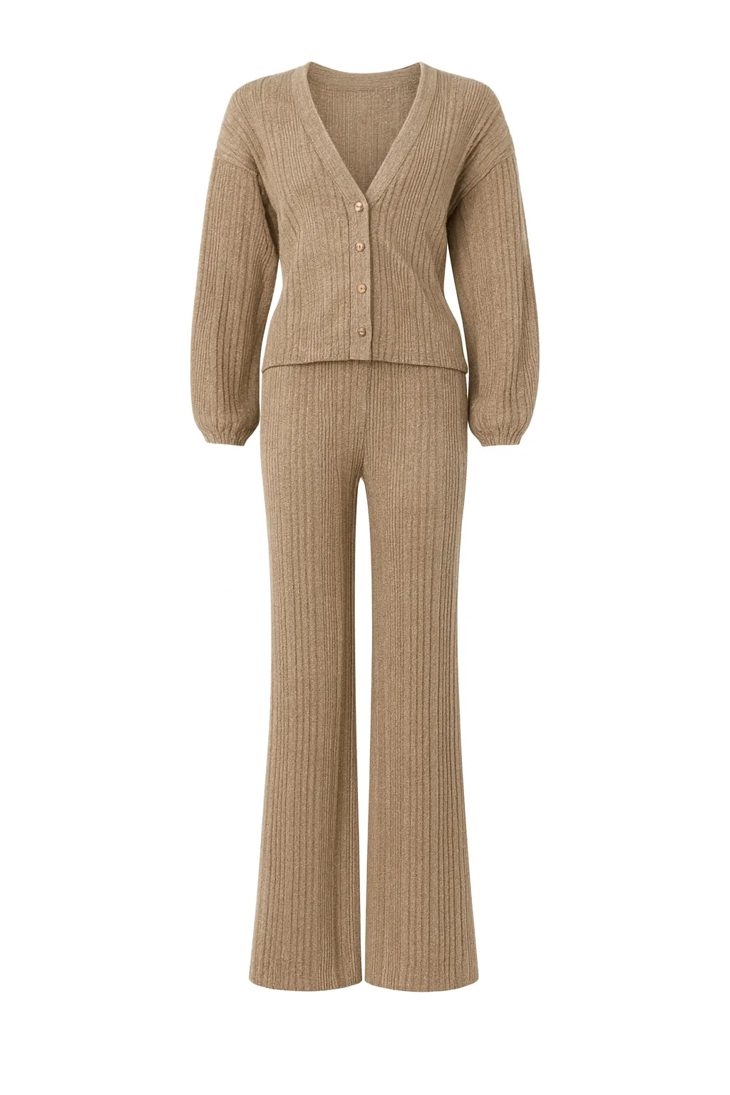 Beige V-Neck Cardigan Matching Wide-Leg Trousers Co-Ord Set by Avinci sold by Goddiva product image thumbnail 4