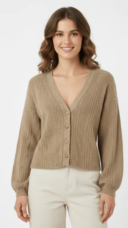 Lightweight Classic Front Button Ribbed V-Neck Top by Avinci sold by Goddiva