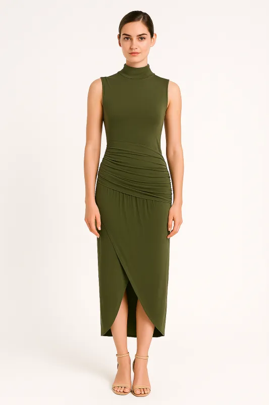 Ruched Slim Fit Jersey Sleeveless Midi Dress by Avinci sold by Goddiva