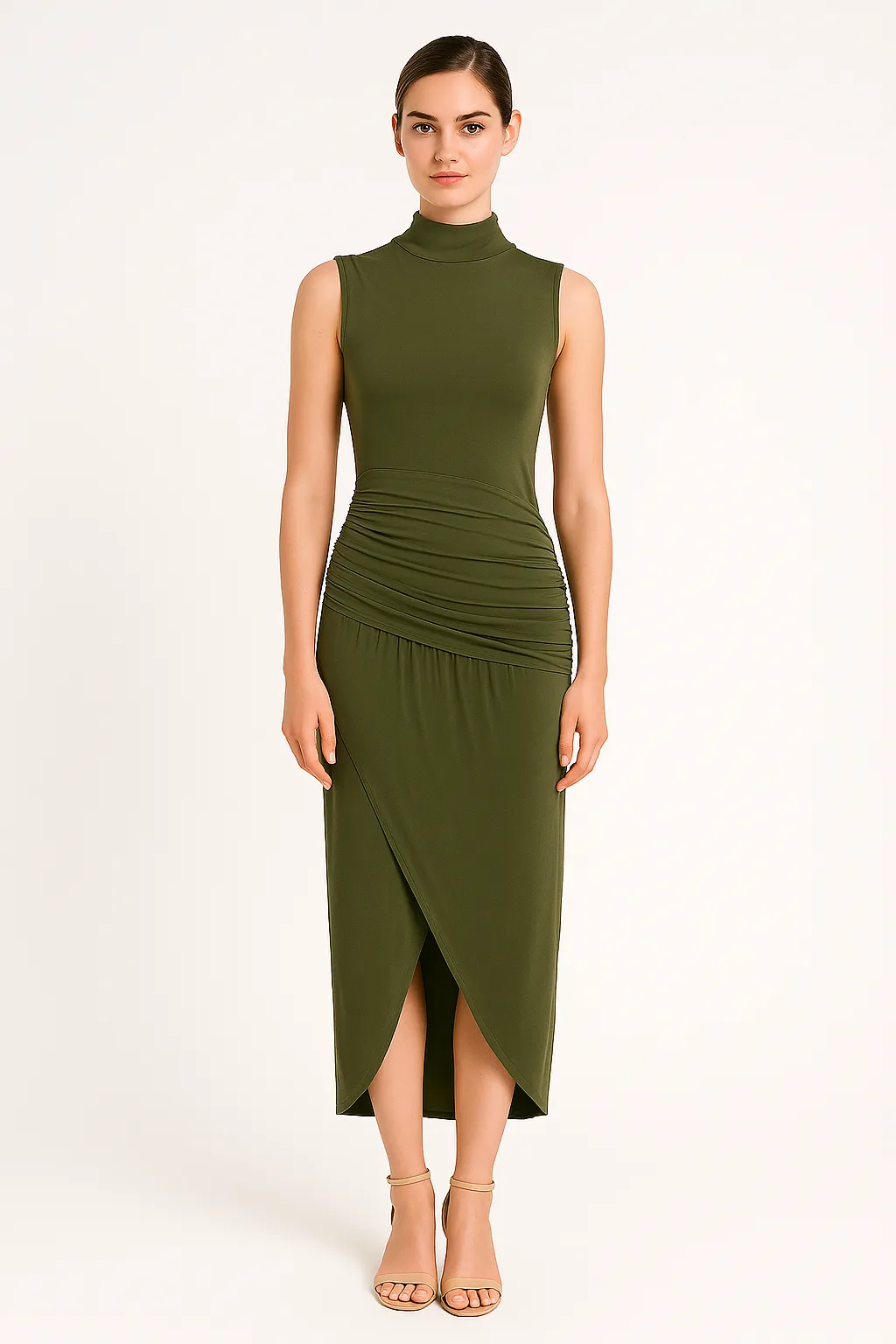 Ruched Slim Fit Jersey Sleeveless Midi Dress by Avinci sold by Goddiva