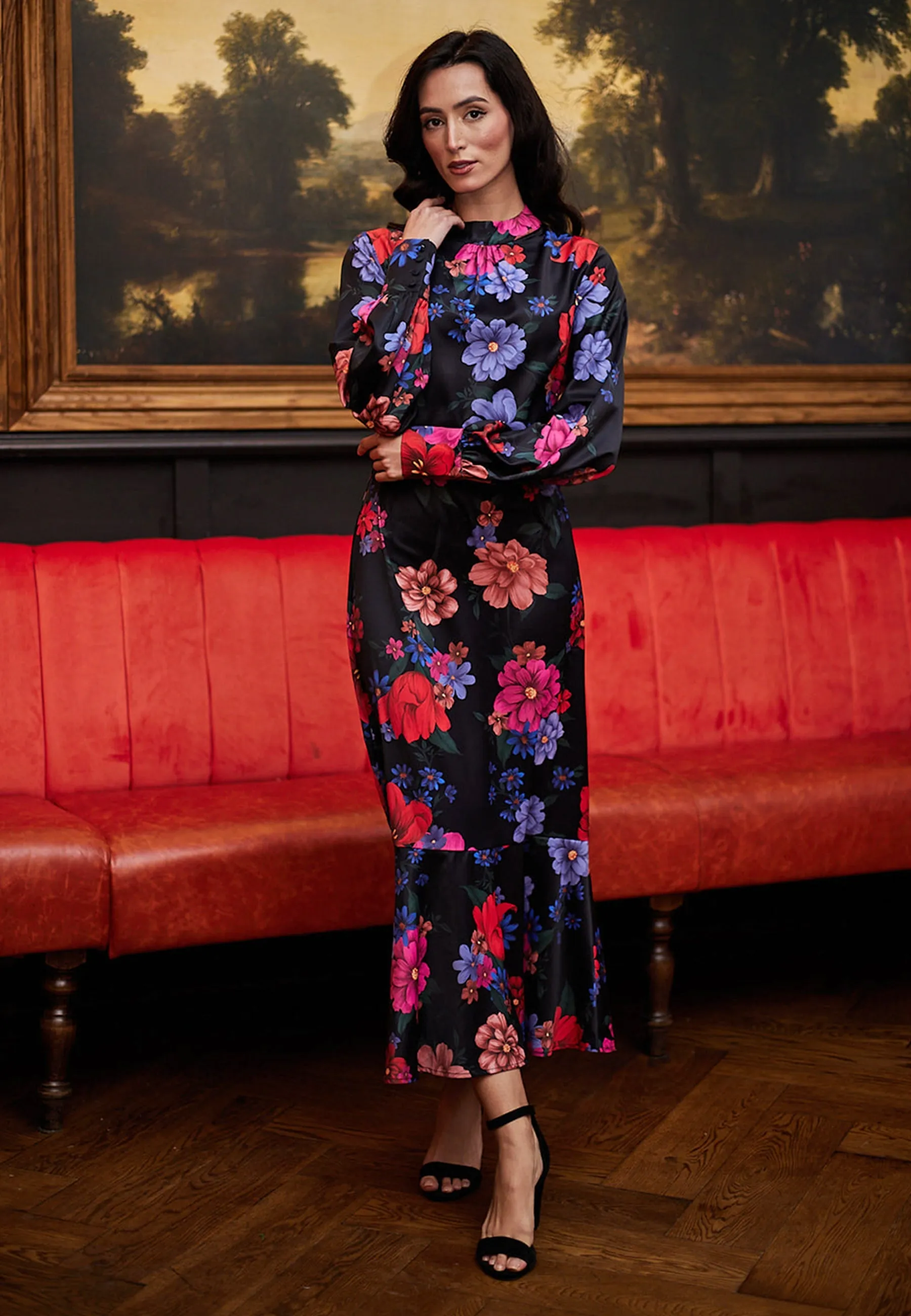 Midi Floral Black Dress by Angeleye sold by Goddiva product image thumbnail 3