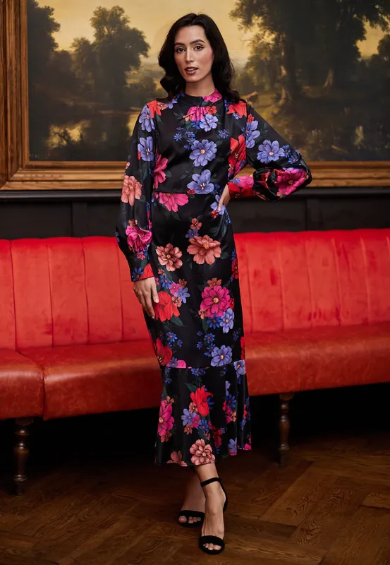 Midi Floral Black Dress by Angeleye sold by Goddiva