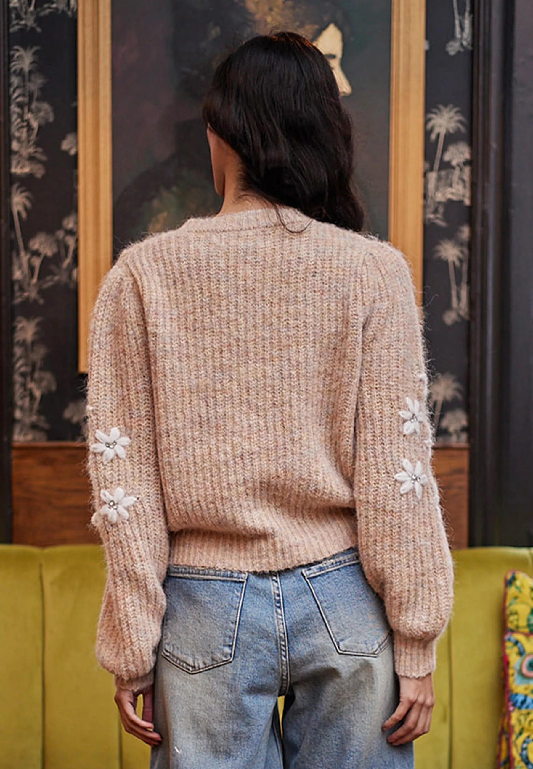 Beige Jumper With White Embroidered Flowers by Angeleye sold by Goddiva product image thumbnail 4