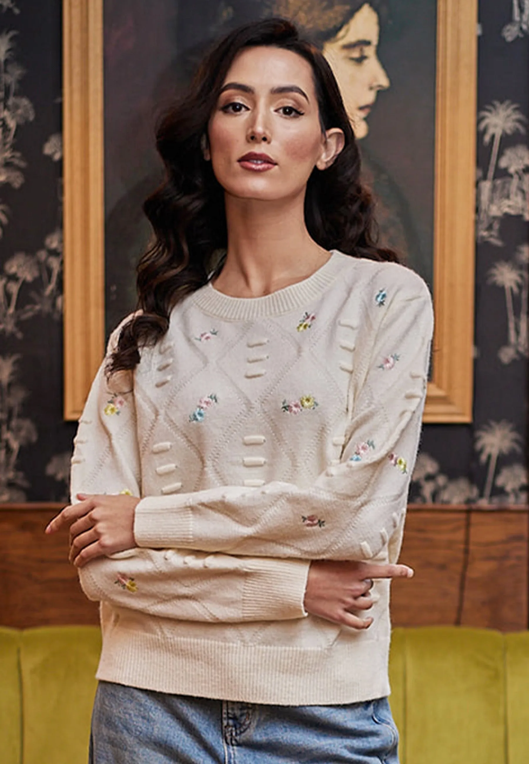 Floral Embroidered Jumper In White by Angeleye sold by Goddiva product image thumbnail 2