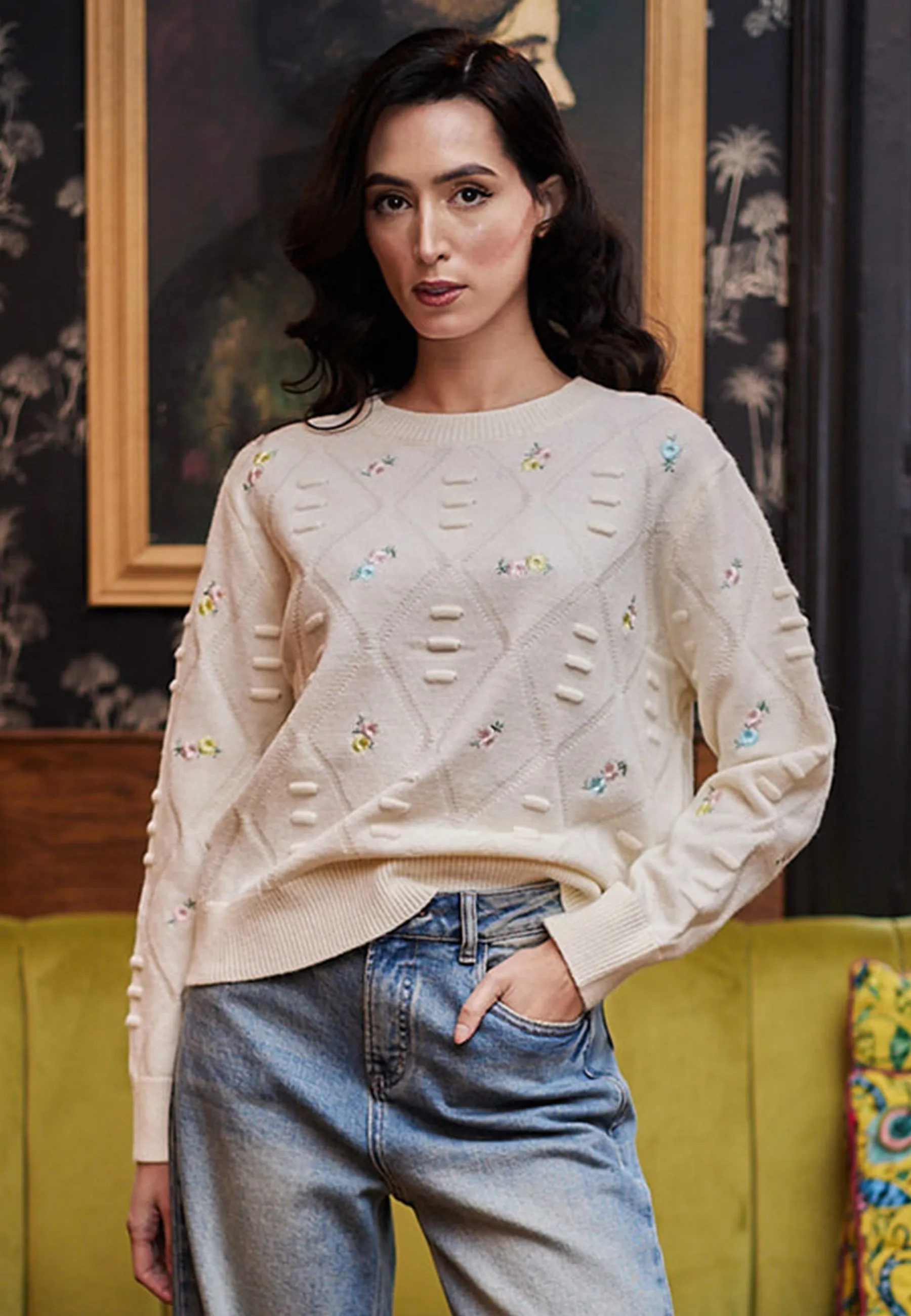 Floral Embroidered Jumper In White by Angeleye sold by Goddiva product image thumbnail 3