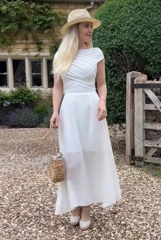 Ivory Pleated Flared Midi Skirt by InFlair sold by Goddiva