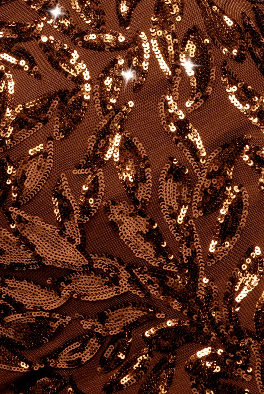 Sequin Leaf Long Sleeve Maxi Dress - Bronze by Goddiva sold by Goddiva product image thumbnail 4