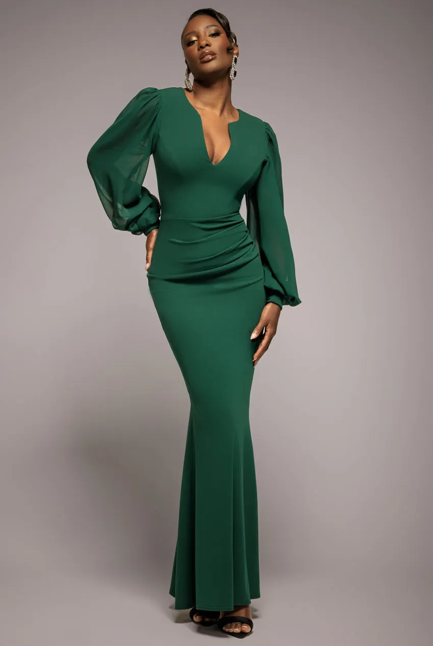 Chiffon Cuffed Balloon Sleeve Scuba Maxi Dress - Emerald Green by Goddiva sold by Goddiva