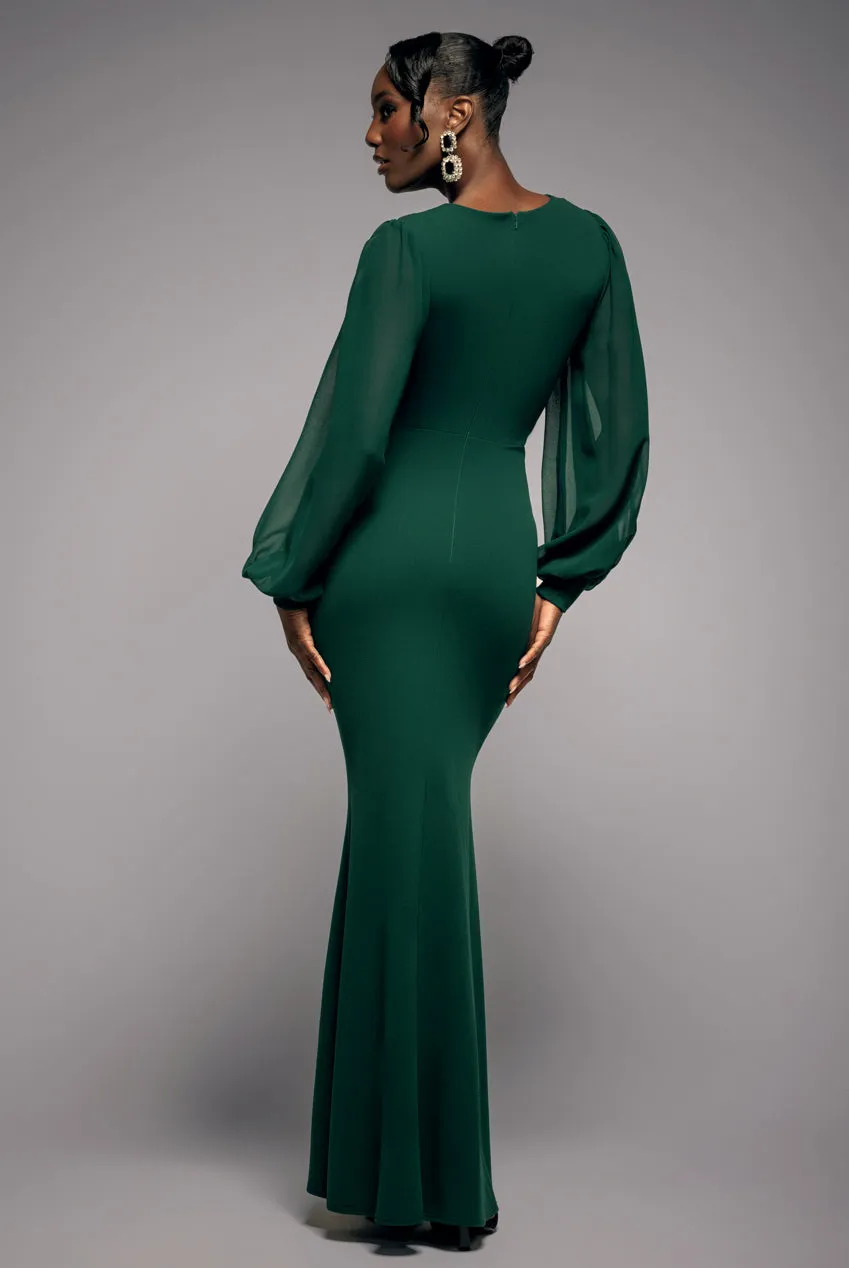 Chiffon Cuffed Balloon Sleeve Scuba Maxi Dress - Emerald Green by Goddiva sold by Goddiva product image thumbnail 2