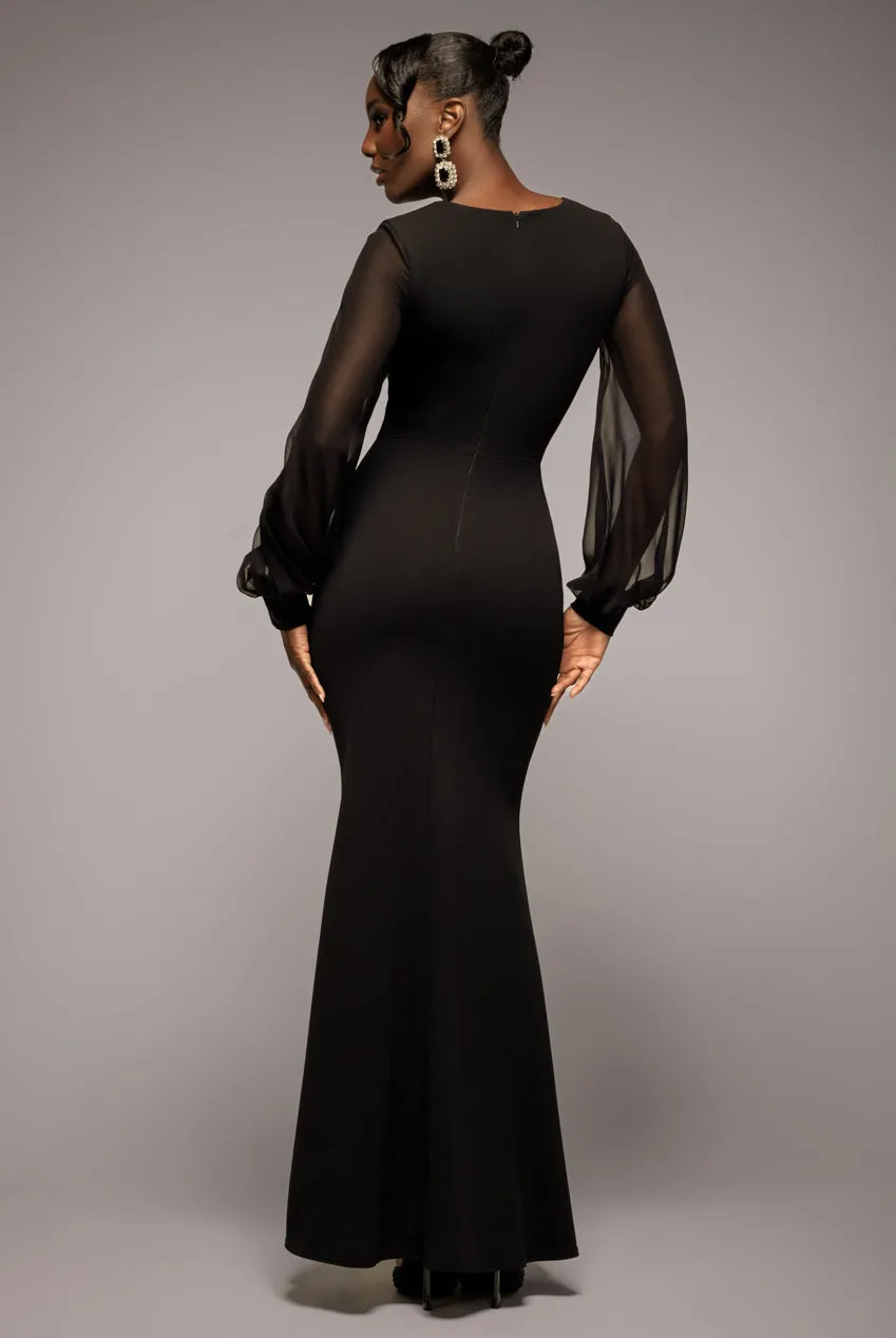 Chiffon Cuffed Balloon Sleeve Scuba Maxi Dress - Black by Goddiva sold by Goddiva product image thumbnail 2