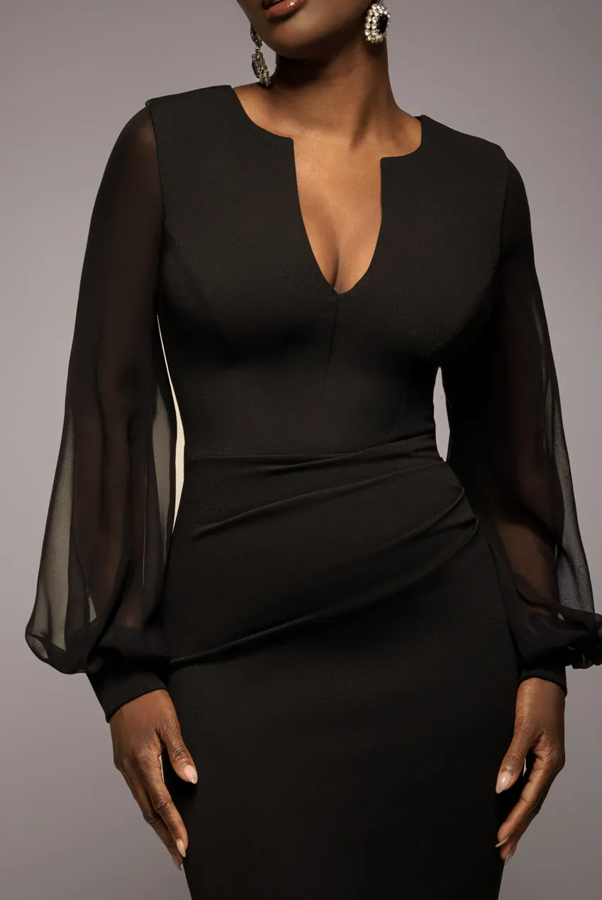 Chiffon Cuffed Balloon Sleeve Scuba Maxi Dress - Black by Goddiva sold by Goddiva product image thumbnail 3