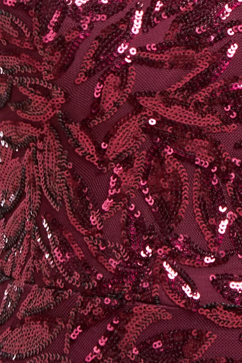 Cross Back Diamante Strap Sequin Maxi - Burgundy by Goddiva sold by Goddiva product image thumbnail 4