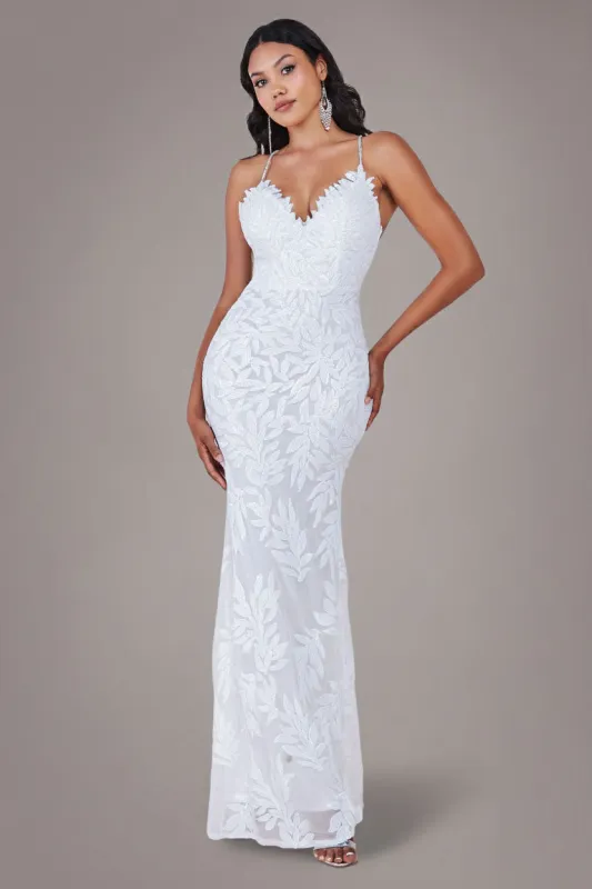 Cross Back Diamante Strap Sequin Maxi - White by Goddiva sold by Goddiva