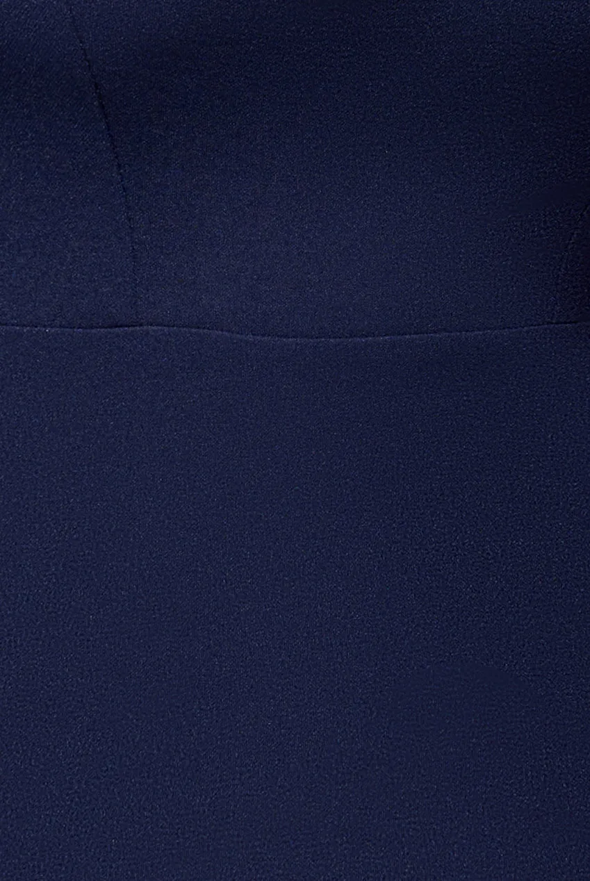 Plunging Neck Pleated Sleeves Scuba Maxi Dress - Navy Blue by Goddiva sold by Goddiva product image thumbnail 4