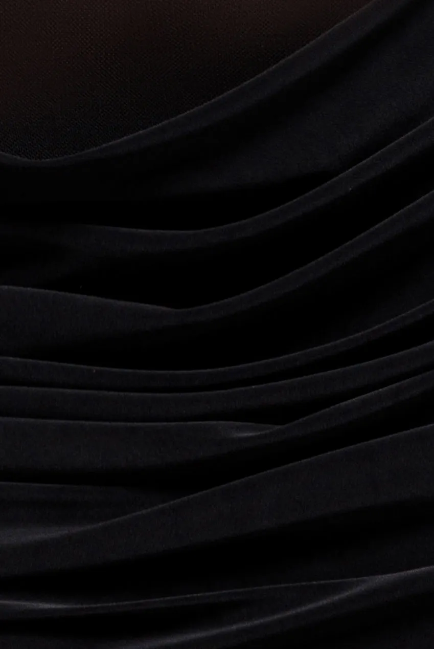 Gathered Off The Shoulder Mesh Waist Panel Maxi Dress - Black by Goddiva sold by Goddiva product image thumbnail 4