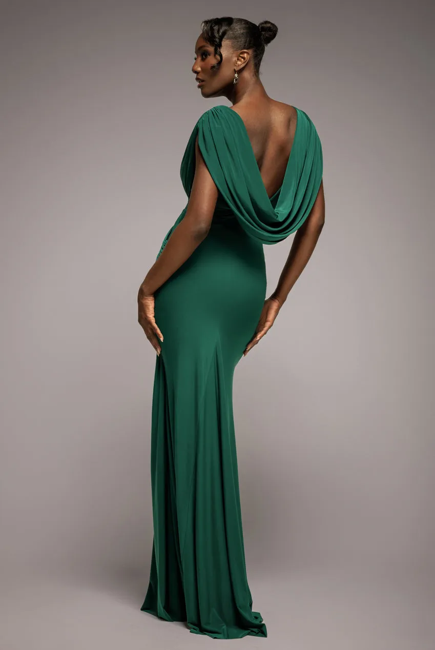Cowl Plunge Draped Mermaid Maxi Dress - Emerald Green by Goddiva sold by Goddiva product image thumbnail 2