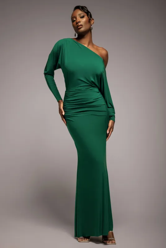 Bat Wing Elasticated Side Gather Maxi Dress - Emerald Green by Goddiva sold by Goddiva