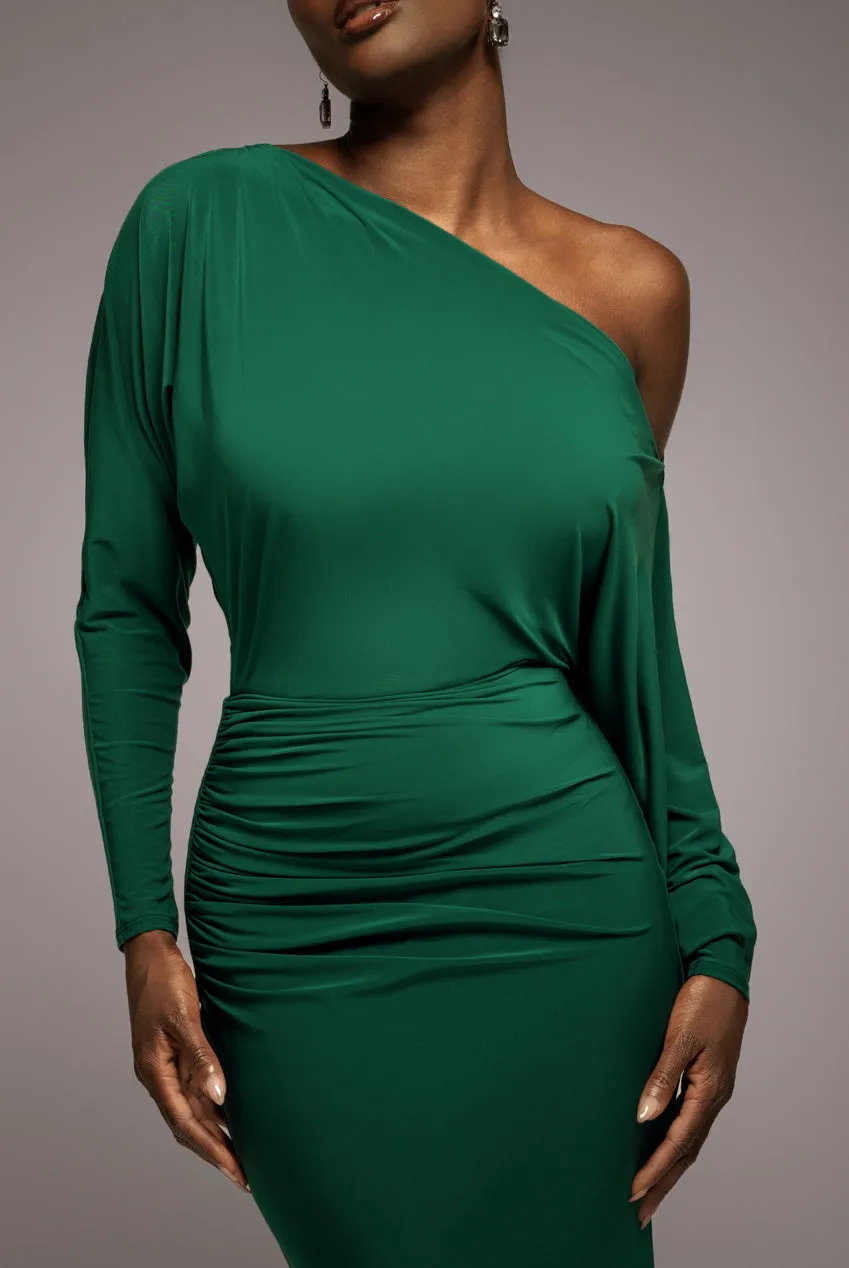 Bat Wing Elasticated Side Gather Maxi Dress - Emerald Green by Goddiva sold by Goddiva product image thumbnail 3