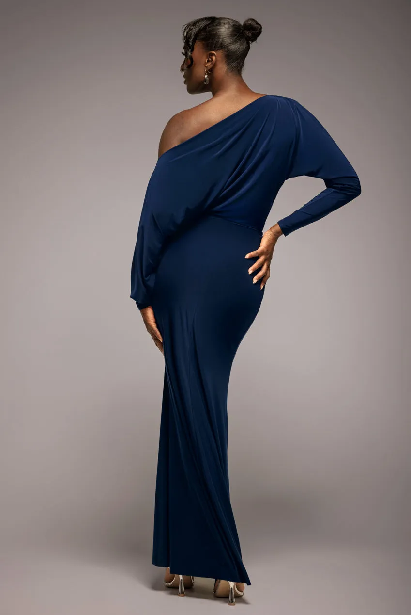 Bat Wing Elasticated Side Gather Maxi Dress - Navy Blue by Goddiva sold by Goddiva product image thumbnail 2