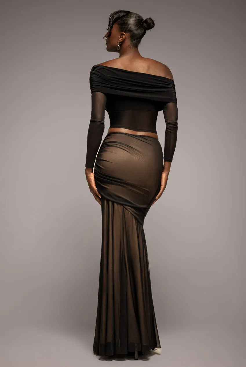 Mesh Gathered Mermaid Maxi Skirt - Black by Goddiva sold by Goddiva product image thumbnail 2