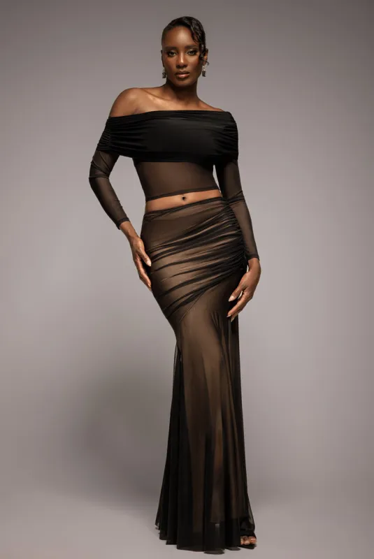 Mesh Gathered Mermaid Maxi Skirt - Black by Goddiva sold by Goddiva