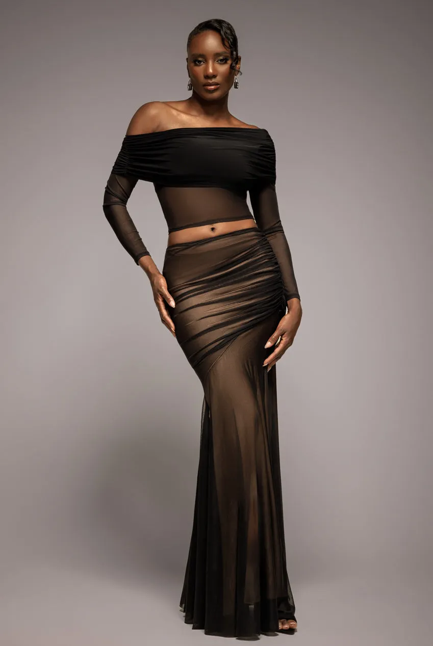 Mesh Gathered Mermaid Maxi Skirt - Black by Goddiva sold by Goddiva