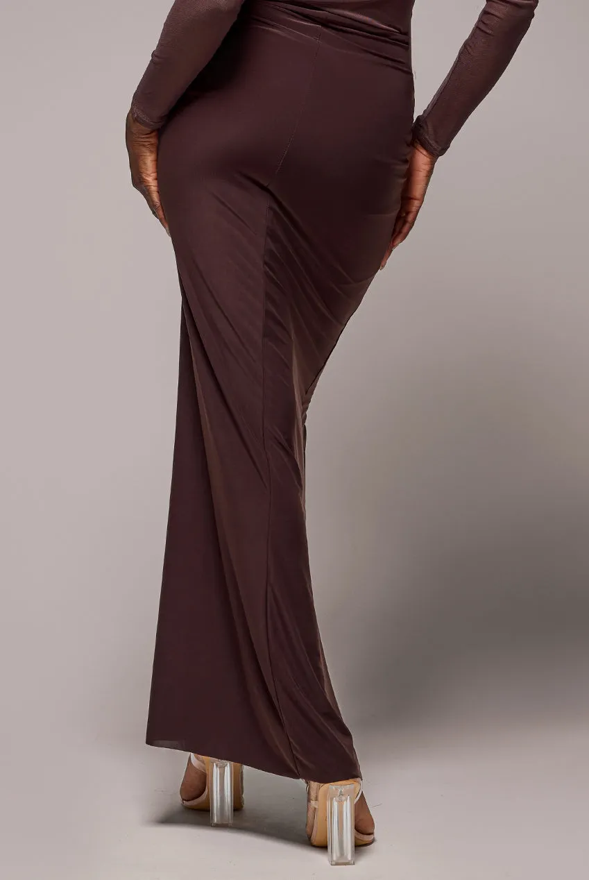 Super Split Front Drawstring Maxi Skirt - Brown by Goddiva sold by Goddiva product image thumbnail 4